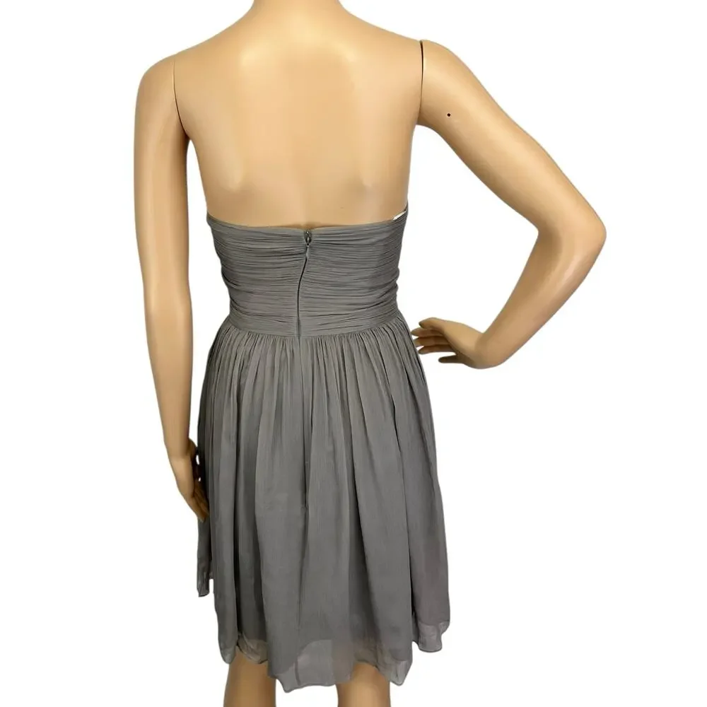 J. Crew Arabelle Dress in Pure Silk Chiffon Graphite Strapless 29286 Size 00